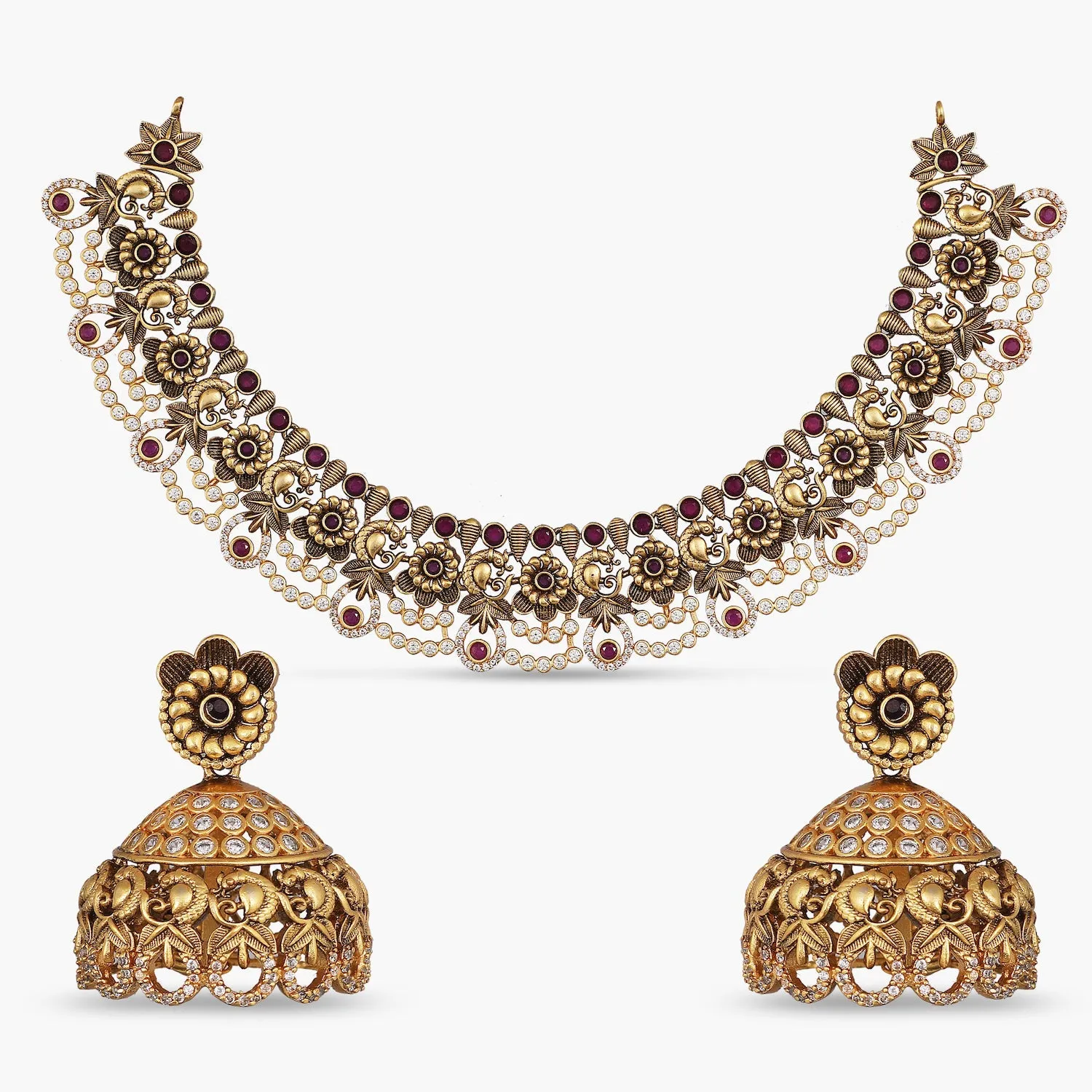 Peacock Floral Antique Necklace Set