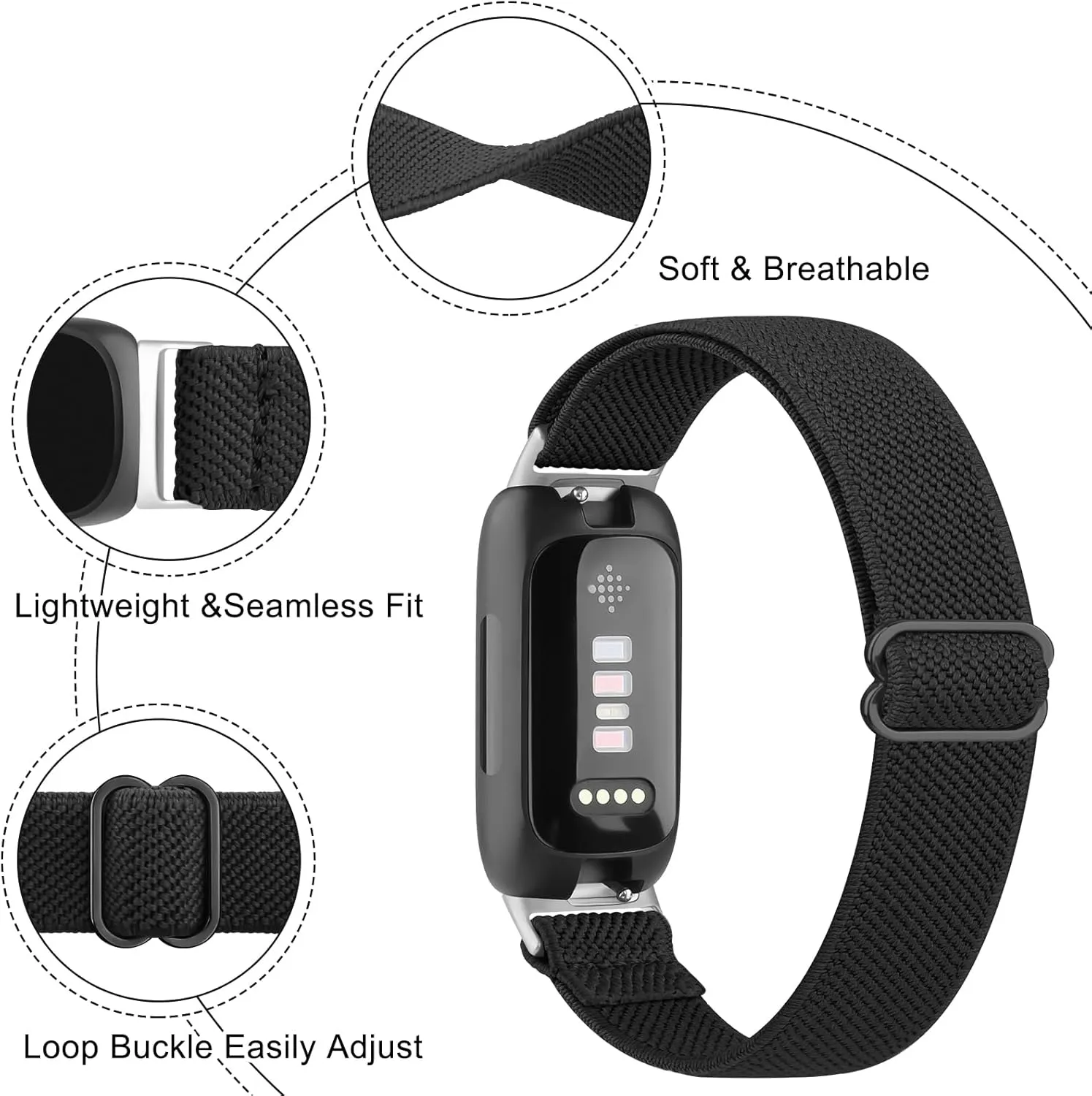 Vancle Elastic Bands for Fitbit Inspire 3 Bands Women, Breathable Adjustable Replacement Stretchy Nylon Loop Wristband Sport Straps Compatible with Fitbit Inspire 3 Fitness Tracker